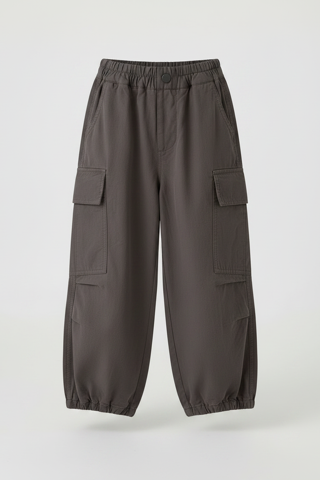 Pantalon Fluide Gris Ample Cargo Coton Enfant - vue 3