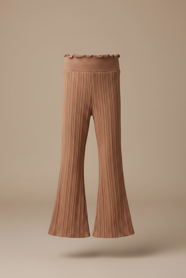Pantalon Fluide Côtelé Marron Évasé Tricoté Enfant - Maille - vue 3