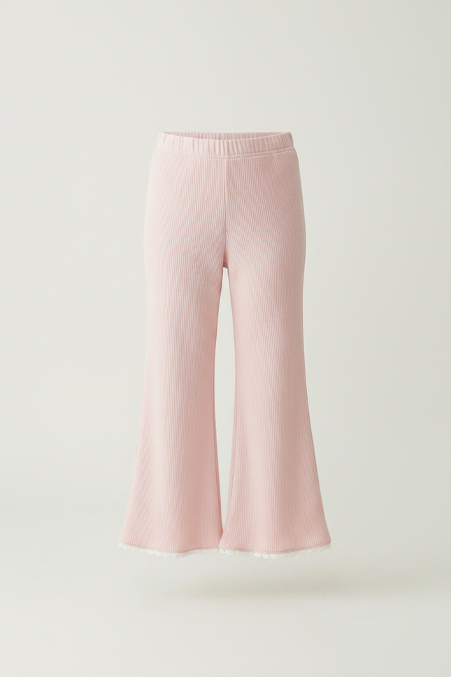 Pantalon Fluide Rose Côtelé Évasé Dentelle Enfant - Maille - vue 3
