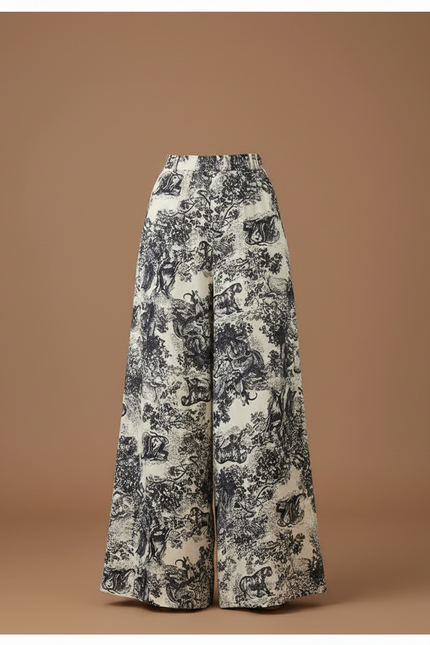 Pantalon Fluide Écru Imprimé Toile Jouy Ample Femme - vue 3