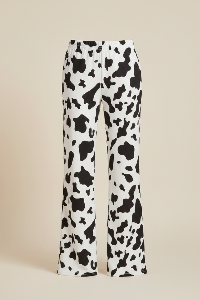 Pantalon Fluide Noir Blanc Motif Vache Évasé Fille - Imprimé Molleton - vue 3