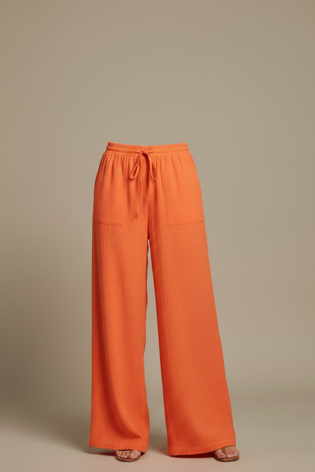 Pantalon Fluide Orange Femme - Lin - vue 3