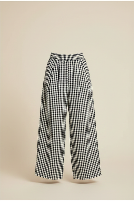 Pantalon Fluide Carreaux Vichy Ample Noir Blanc Fille - Imprimé Viscose - vue 3