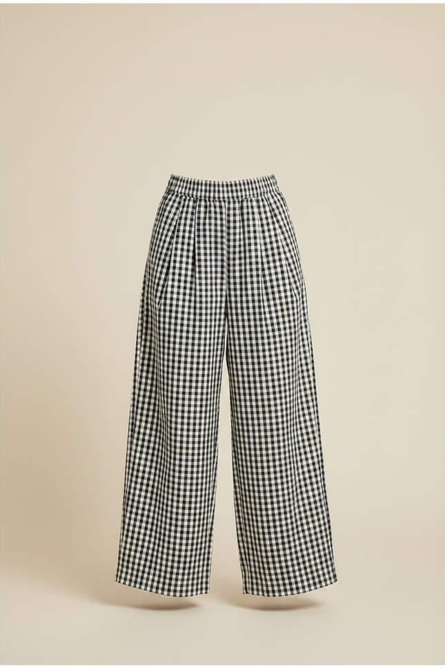 Pantalon Fluide Carreaux Vichy Ample Noir Blanc Fille - Imprimé Viscose - vue 3