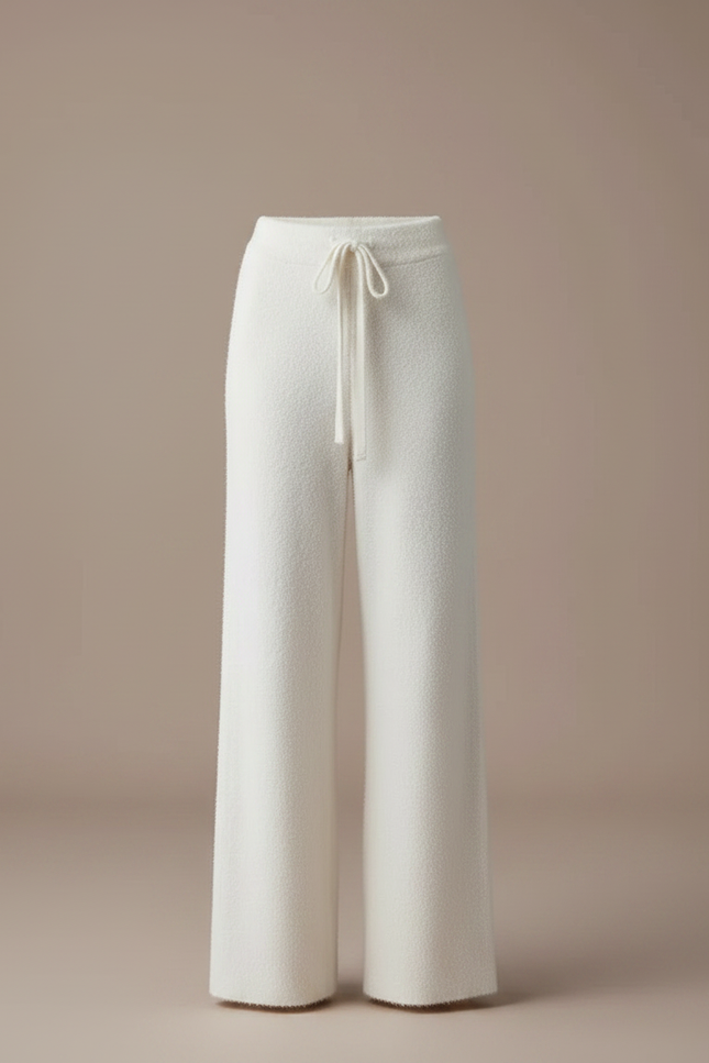 Pantalon Fluide Blanc Ample Tricoté Cordon Doux - Maille - vue 3