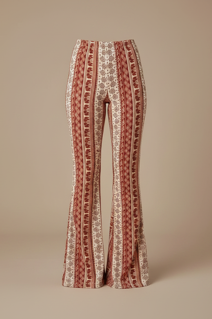 Pantalon Fluide Évasé Imprimé Bohème Confortable - Multicolore Viscose - vue 3