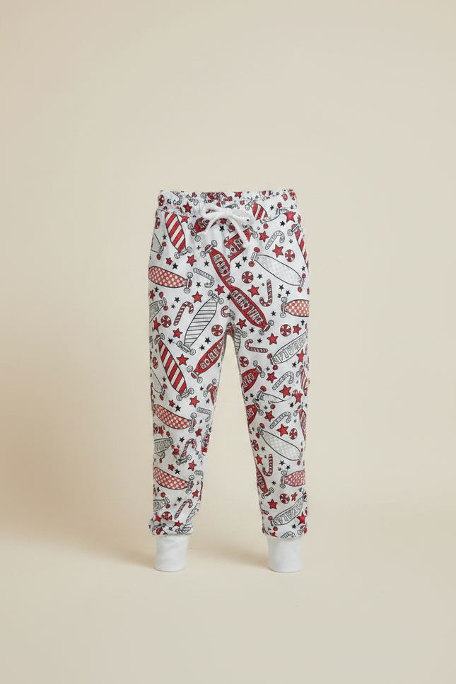 Pantalon Fluide Blanc Imprimé Noël Décontracté Garçon - Molleton - vue 3