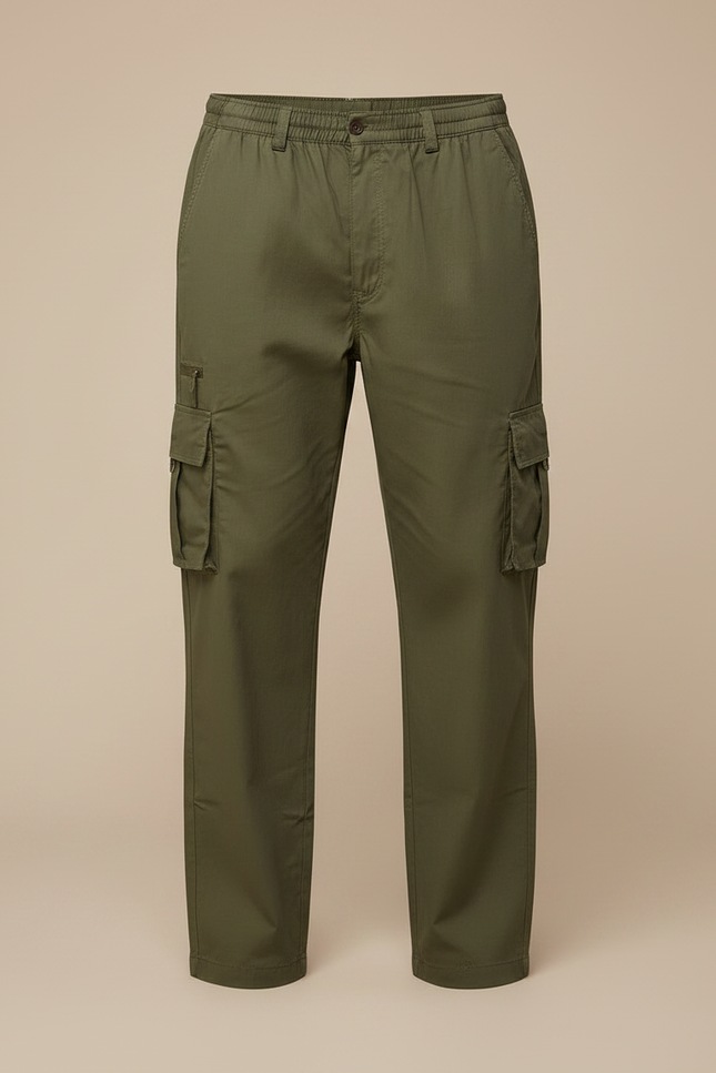 Pantalon Fluide Cargo Vert Kaki Coton Multi-Poches Homme - vue 3