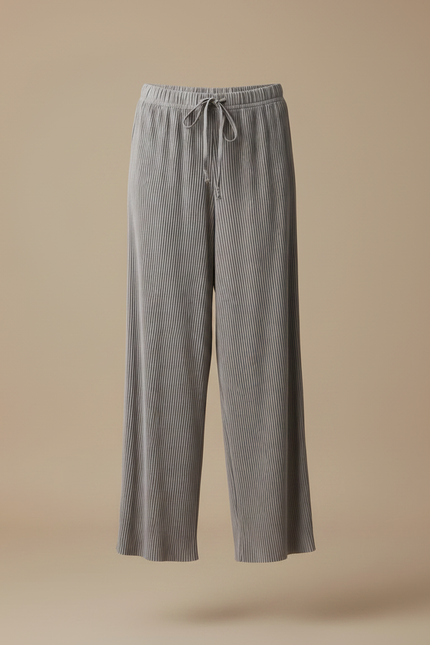 Pantalon Fluide Plissé Gris Ample Décontracté Femme - Polyester - vue 3