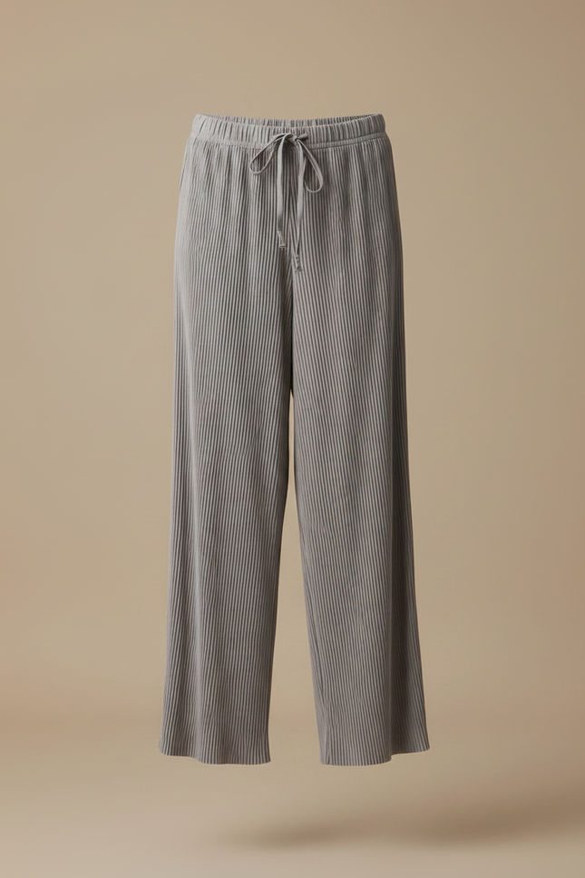 Pantalon Fluide Plissé Gris Ample Décontracté Femme - Polyester - vue 3