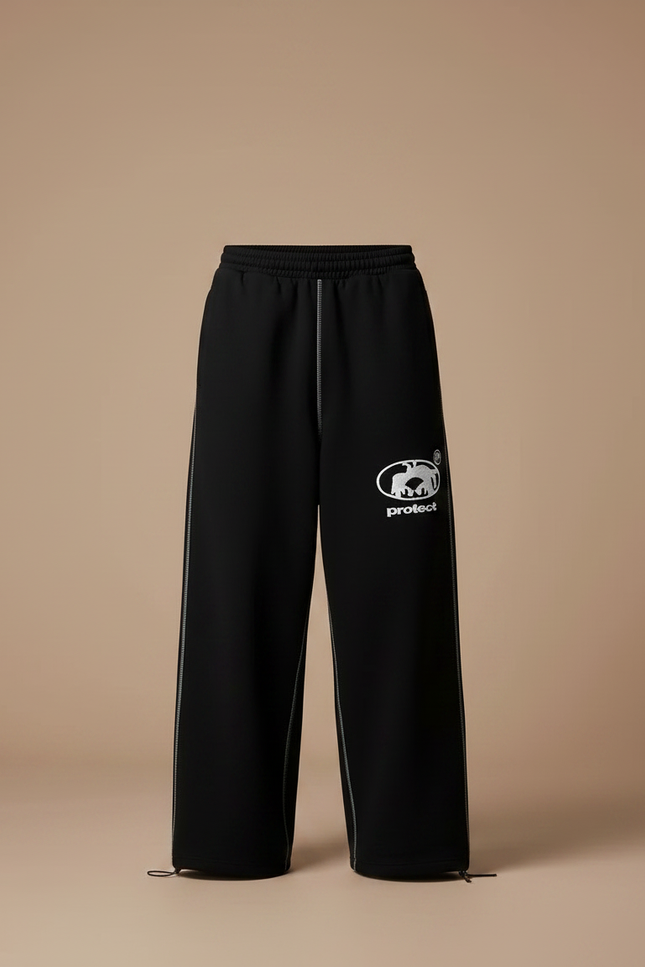 Pantalon Fluide Noir Ample Brodé Décontracté Homme - Molleton - vue 3