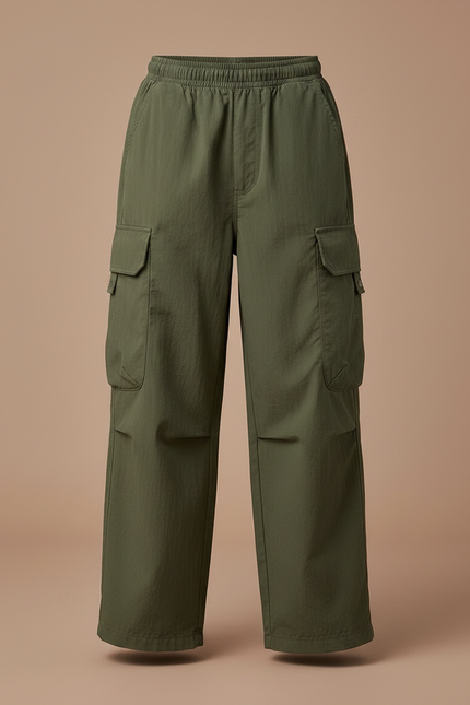 Pantalon Fluide Vert Militaire Ample Coton Garçon - Kaki - vue 3