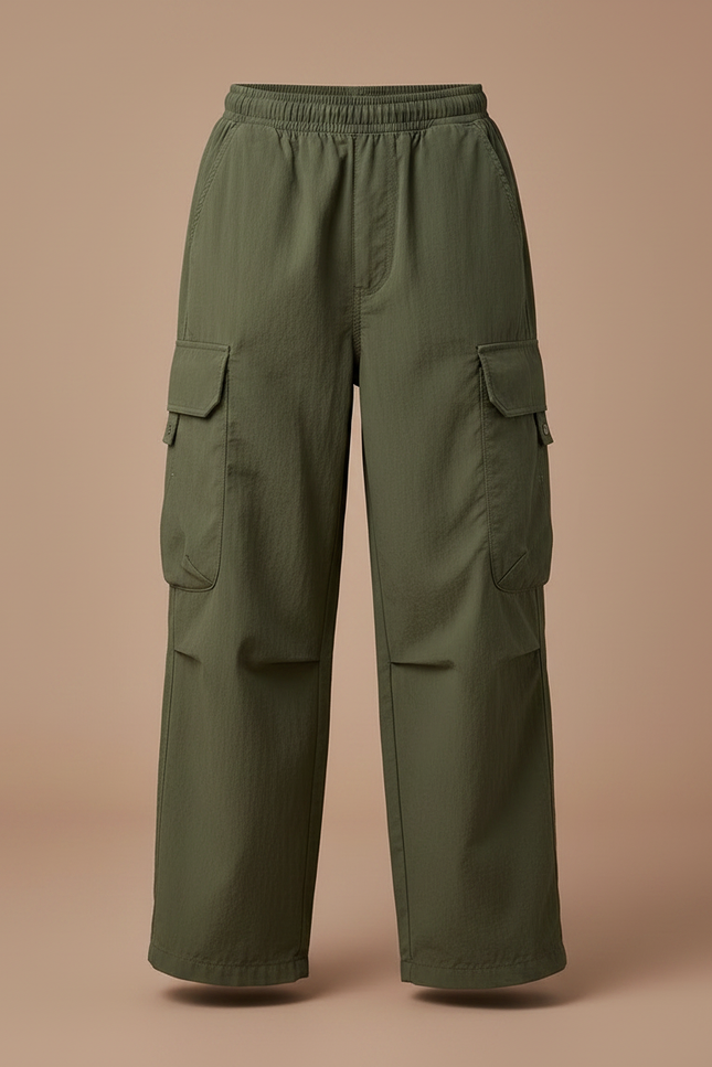 Pantalon Fluide Vert Militaire Ample Coton Garçon - Kaki - vue 3