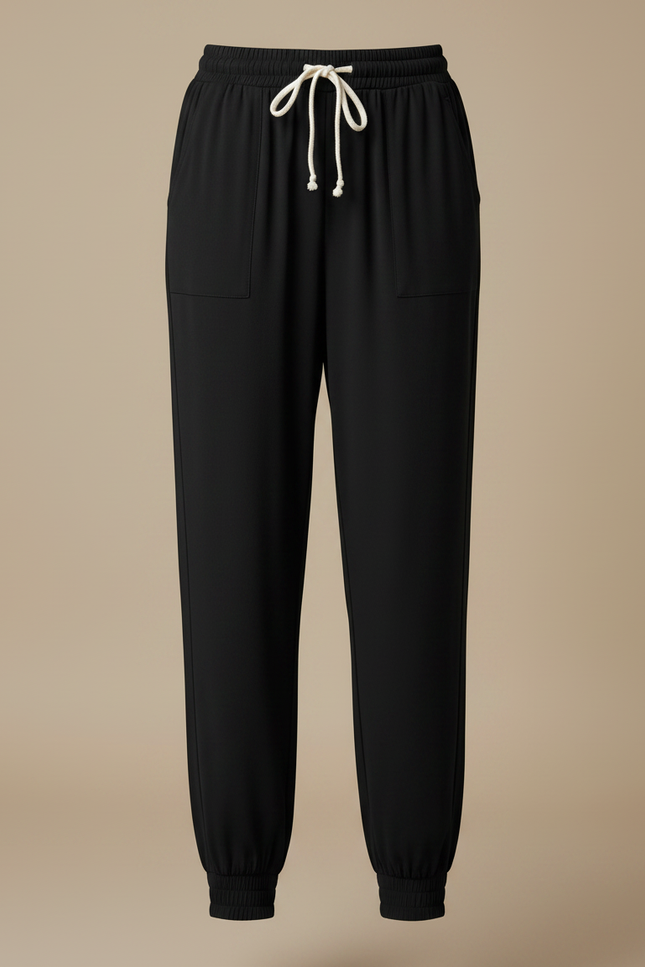 Pantalon Fluide Noir Ample Cordon Cheville Femme - Viscose - vue 3