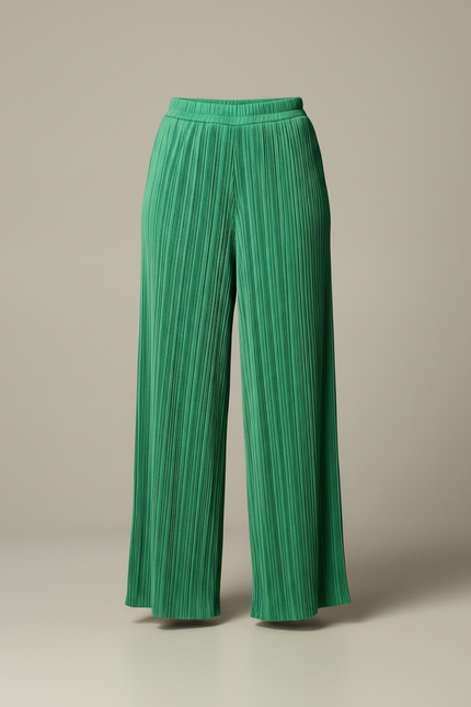 Pantalon Fluide Vert Plissé Ample Décontracté Chic - Polyester - vue 3