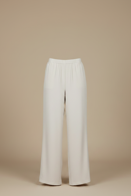 Pantalon Fluide Écru Ample Taille Élastiquée Élégant - Beige Viscose - vue 3