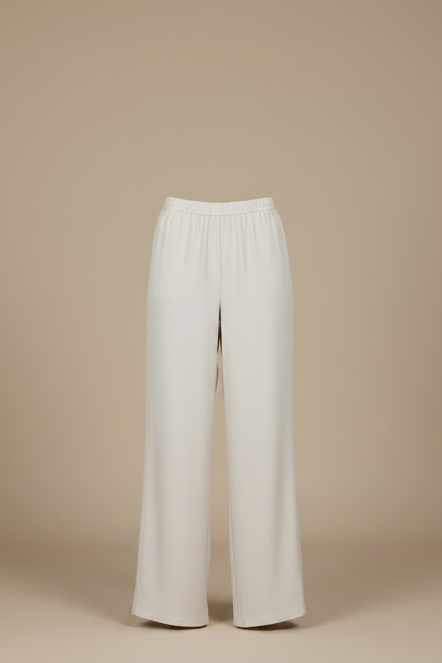 Pantalon Fluide Écru Ample Taille Élastiquée Élégant - Beige Viscose - vue 3