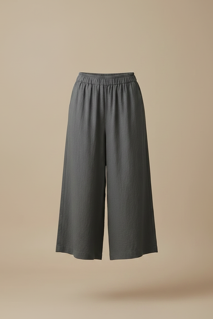 Pantalon Fluide Gris Lin Ample Décontracté Court - vue 3
