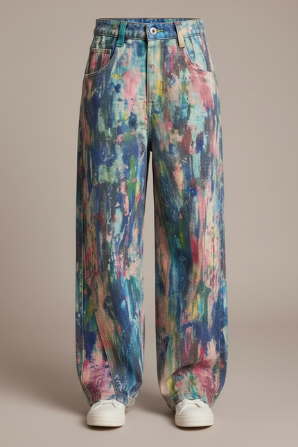 Pantalon Fluide Imprimé Abstrait Baggy Coloré Enfant - Multicolore Jean - vue 3