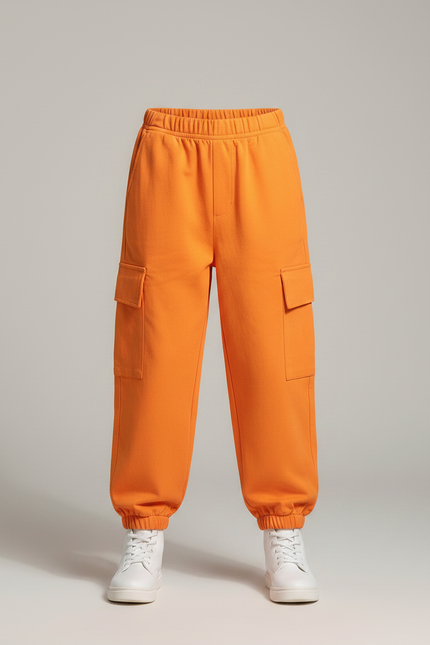 Pantalon Fluide Cargo Orange Ample Enfant Streetwear - Molleton - vue 3