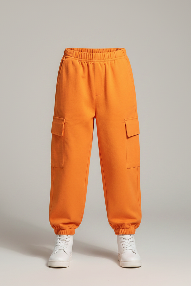 Pantalon Fluide Cargo Orange Ample Enfant Streetwear - Molleton - vue 3