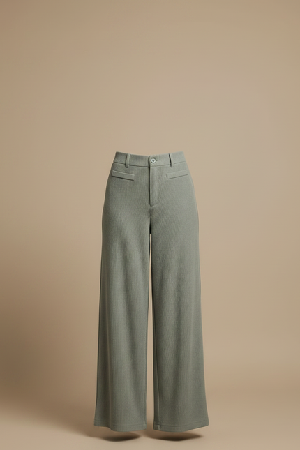 Pantalon Fluide Vert Ample Côtelé Décontracté - Cordé - vue 3