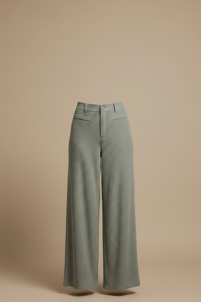 Pantalon Fluide Vert Ample Côtelé Décontracté - Cordé - vue 3