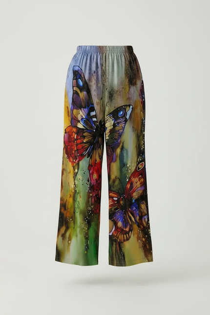 Pantalon Fluide Imprimé Papillons Ample Coloré Femme - Multicolore Viscose - vue 3