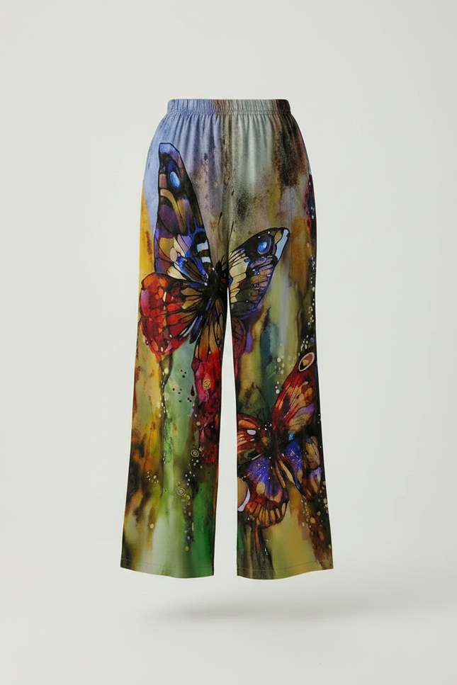 Pantalon Fluide Imprimé Papillons Ample Coloré Femme - Multicolore Viscose - vue 3