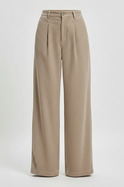 Pantalon Fluide Beige Côtelé Ample Décontracté Femme - Cordé - vue 3