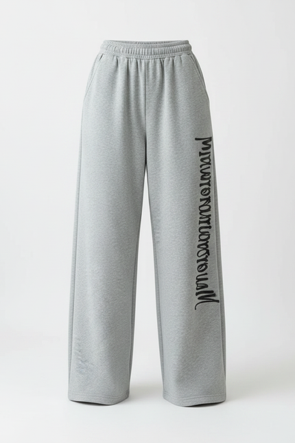Pantalon Fluide Gris Ample Cordon Imprimé Décontracté - Molleton - vue 3