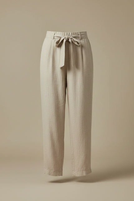 Pantalon Fluide Lin Beige Ample Cordon Décontracté - vue 3