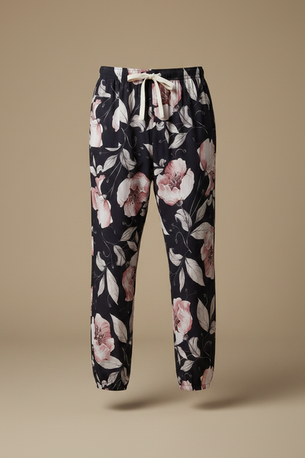 Pantalon Fluide Floral Noir Ample Viscose Homme - vue 3