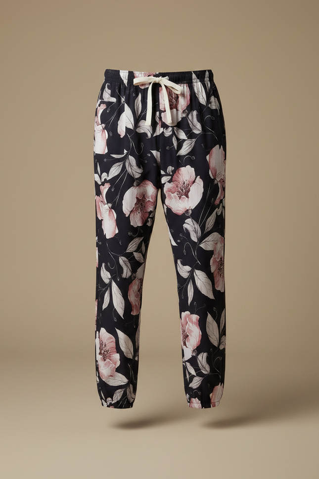 Pantalon Fluide Floral Noir Ample Viscose Homme - vue 3