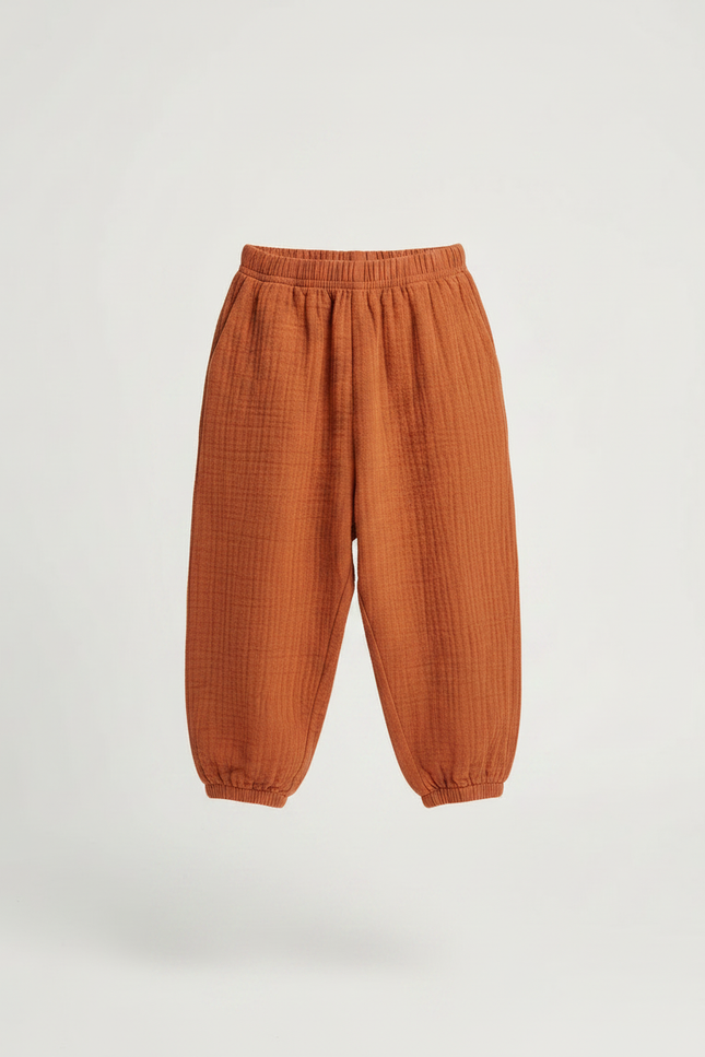 Pantalon Fluide Gaze Ample Marron Enfant Coton - vue 3