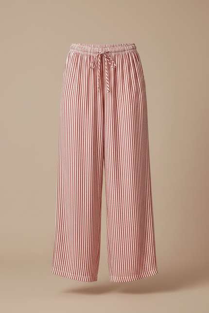 Pantalon Fluide Rayé Rouge Ample Cordon Décontracté - Viscose - vue 3