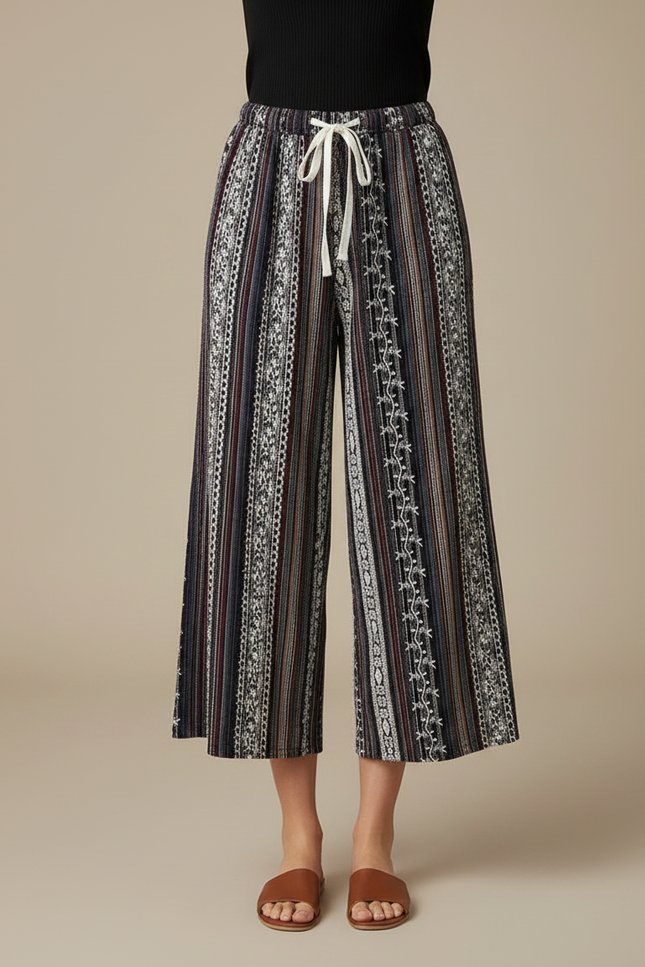 Pantalon Fluide Imprimé Ethnique Ample Cordon Décontracté - Viscose - vue 3