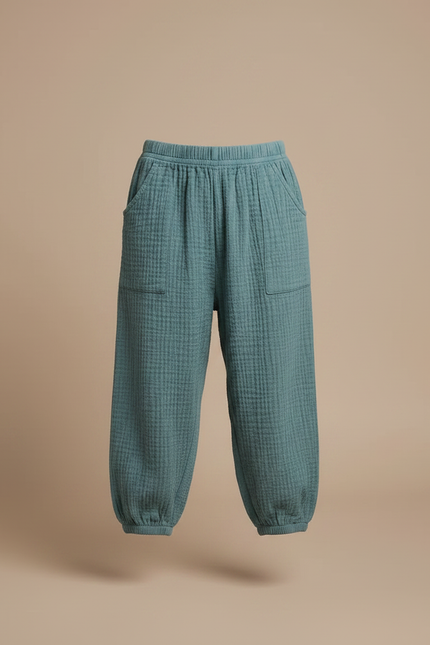 Pantalon Fluide Vert Ample Gaze Coton Enfant - vue 3