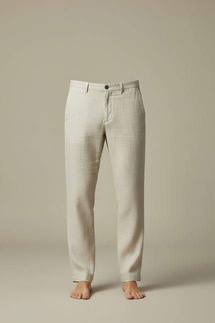 Pantalon Fluide Lin Beige Droit Confortable Homme - vue 3