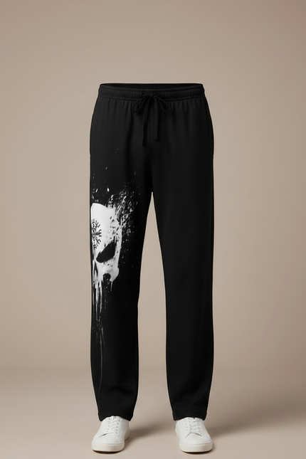 Pantalon Fluide Noir Crâne Viking Ample Décontracté Homme - Molleton - vue 3