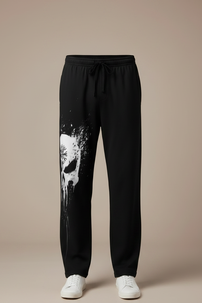 Pantalon Fluide Noir Crâne Viking Ample Décontracté Homme - Molleton - vue 3