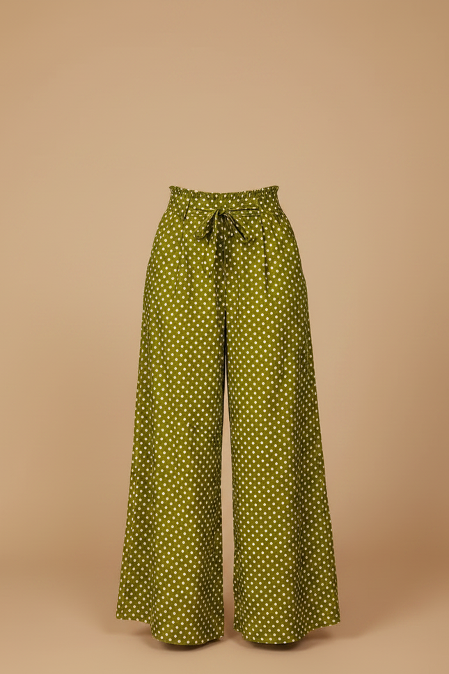 Pantalon Fluide Vert Ample À Pois Taille Haute Femme - Viscose - vue 3