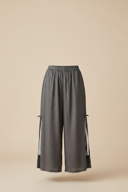 Pantalon Fluide Gris Ample Lin Coton Fille Décontracté - vue 3