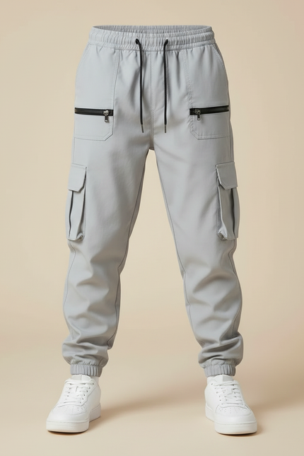 Pantalon Fluide Gris Ample Cargo Zippé Enfant - Polyester - vue 3