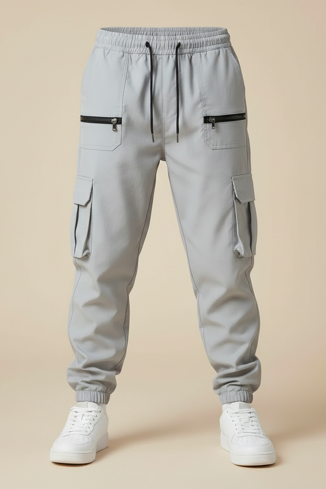 Pantalon Fluide Gris Ample Cargo Zippé Enfant - Polyester - vue 3