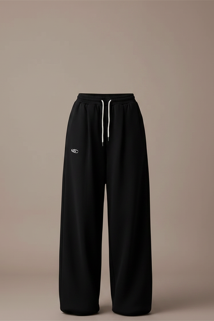 Pantalon Fluide Noir Ample Décontracté Cordon Brodé - Molleton - vue 3