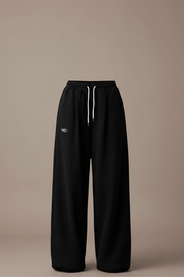 Pantalon Fluide Noir Ample Décontracté Cordon Brodé - Molleton - vue 3