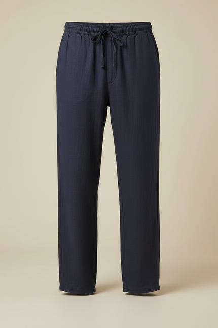 Pantalon Large Fluide Coton - Marine Lin - vue 3