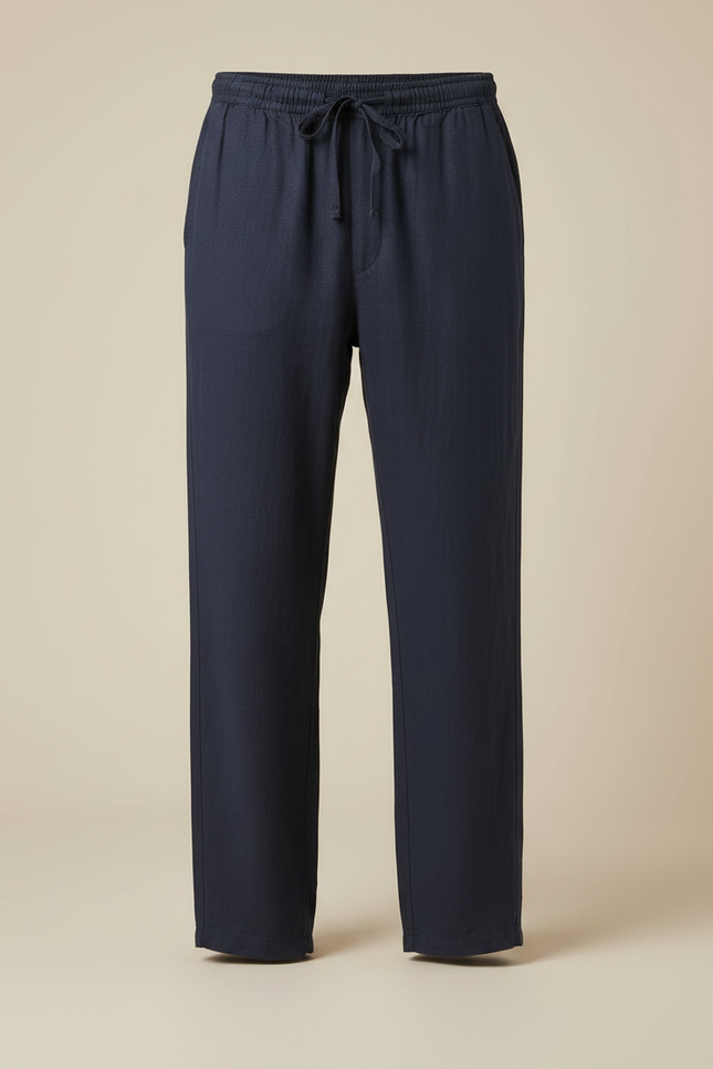 Pantalon Large Fluide Coton - Marine Lin - vue 3