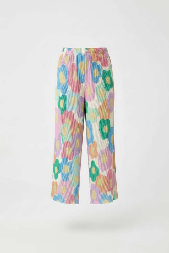 Pantalon Fluide Plissé Fleuri Ample Fille Coloré - Multicolore Polyester - vue 3